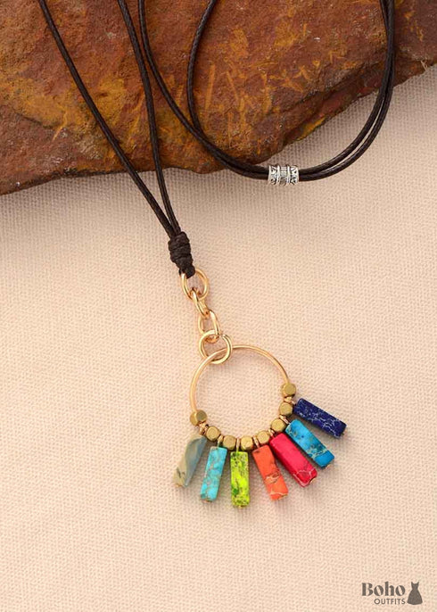 Boho Necklace, Red 7 Color Chakra Pendantn